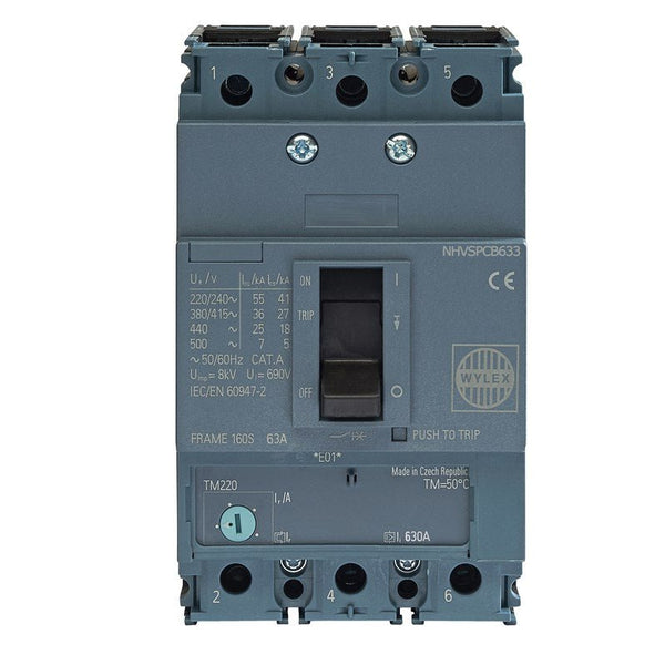 Wylex NHVSPCB633 63A 36kA 3P NHV MCCB ATFM c-w Box Terminals - Wylex - Falcon Electrical UK