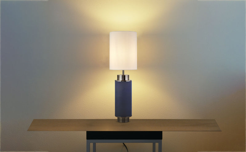 Searchlight 59041BK Flask Table Lamp - Black Nickel, Navy & White Linen - Searchlight - Falcon Electrical UK