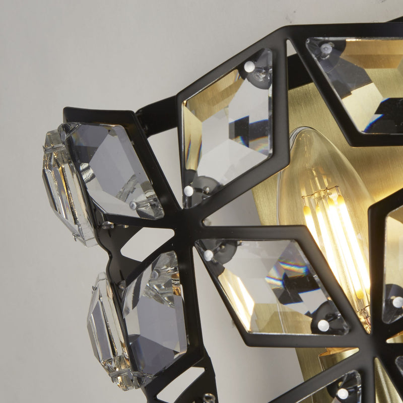 Searchlight 59811-1BSB Iris Wall Light - Black Metal, Crystal & Brass - Searchlight - Falcon Electrical UK