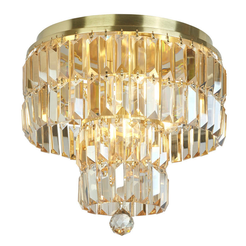 Searchlight 61321-4SB Empire 4Lt Flush - Satin Brass Metal & Champagne Crystal - Searchlight - Falcon Electrical UK