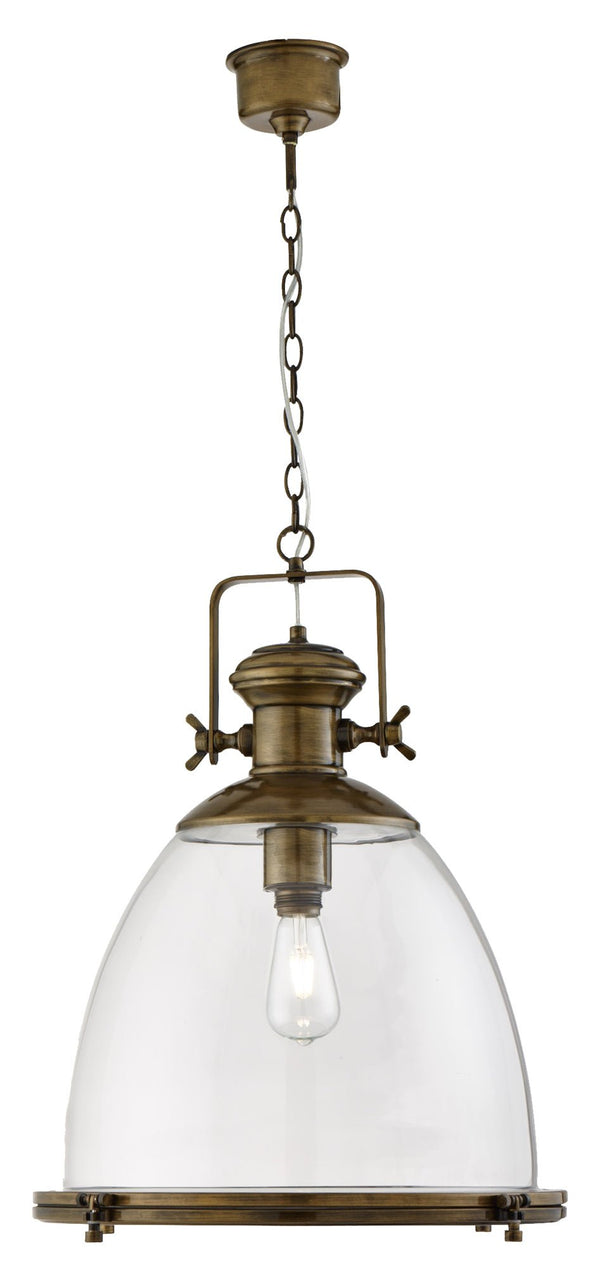 Searchlight 6659 Industrial Pendant - Painted Antique Brass & Clear Glass - Searchlight - Falcon Electrical UK