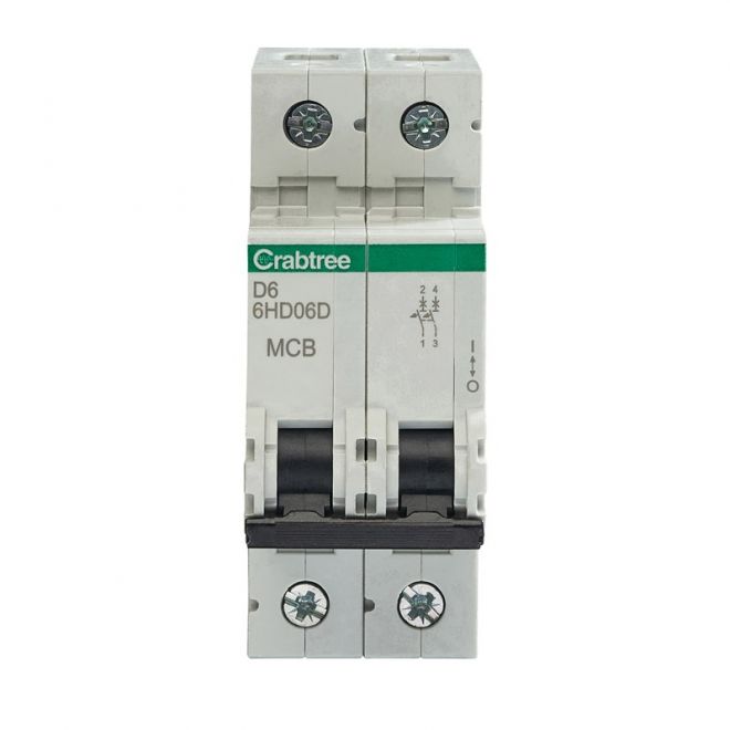 Crabtree 6HD06D D6 10kA 2P MCB - Crabtree - Falcon Electrical UK