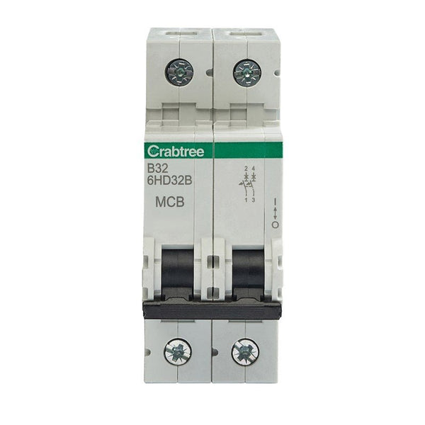 Crabtree 6HD32B B32 10kA 2P MCB (2 Module Width) - Crabtree - Falcon Electrical UK