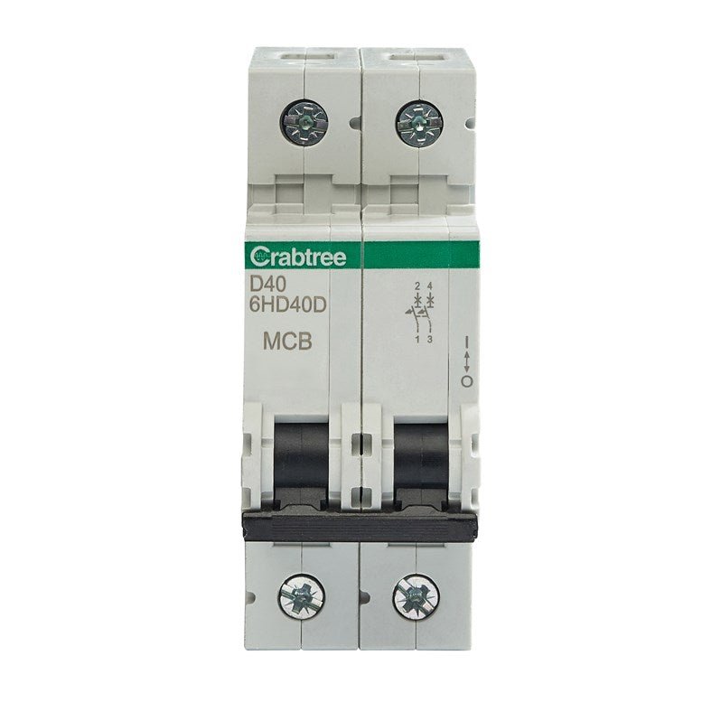 Crabtree 6HD40D D40 10kA 2P MCB (2 Module Width) - Crabtree - Falcon Electrical UK