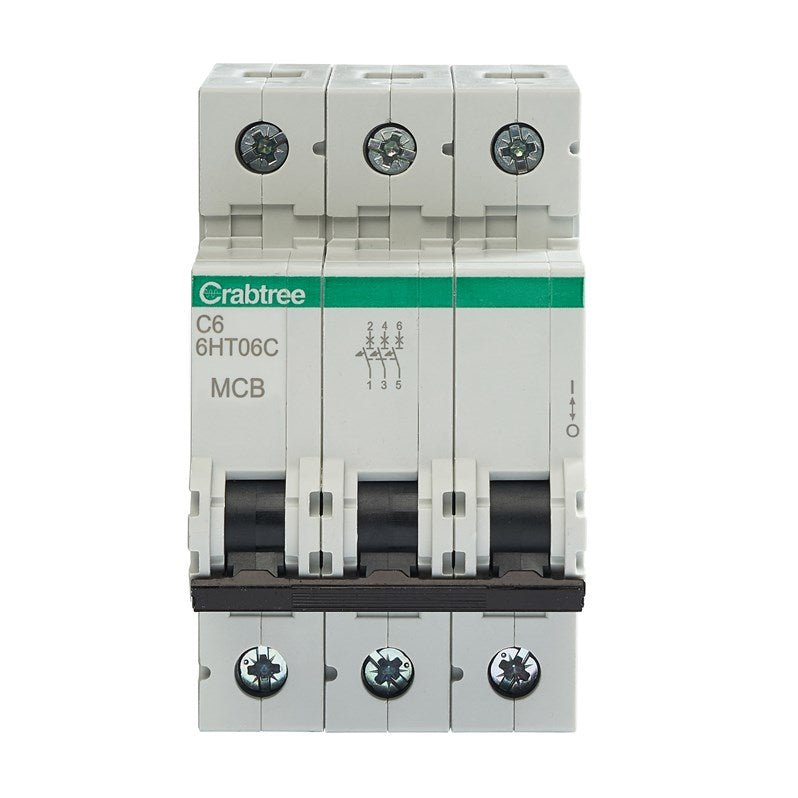 Crabtree 6HT06C C6 10kA 3P MCB (3 Module Width) - Crabtree - Falcon Electrical UK