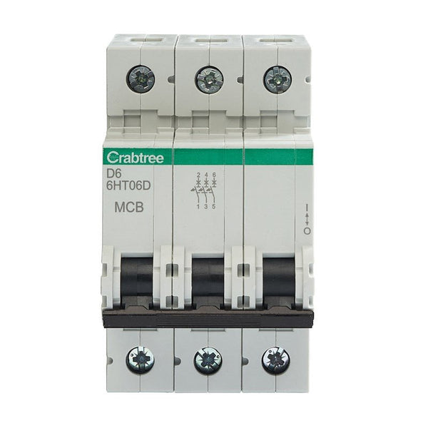 Crabtree 6HT06D D6 10kA 3P MCB (3 Module Width) - Crabtree - Falcon Electrical UK