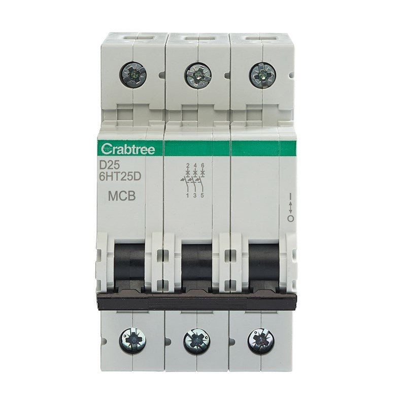 Crabtree 6HT25D D25 10kA 3P MCB (3 Module Width) - Crabtree - Falcon Electrical UK