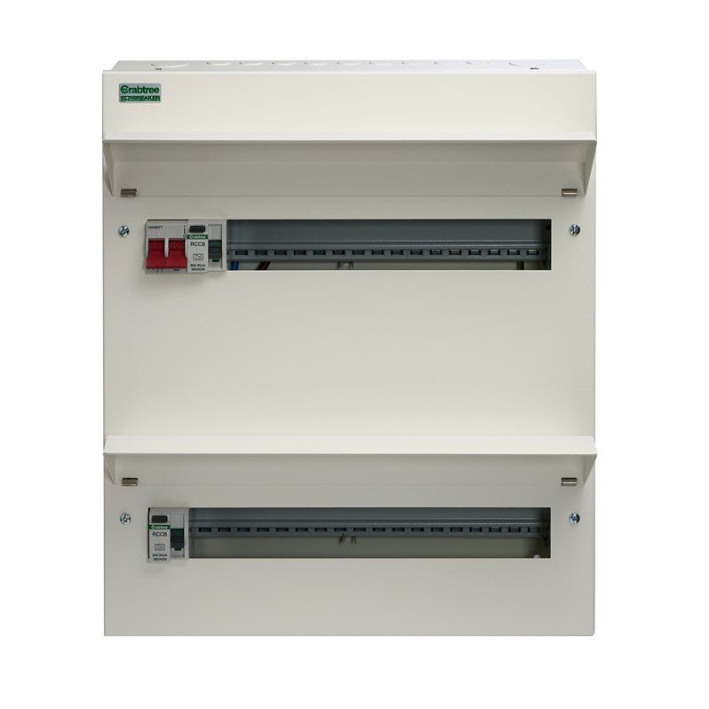 Crabtree 534-28383B 34 Way Duplex Dual RCD Consumer Unit 100A Main Switch, 80A 30mA RCD +16, 80A 30mA RCD +18 - Crabtree - Falcon Electrical UK