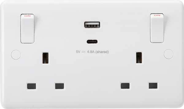 Knightsbridge MLA CU9002 13A 2G Switched socket with outboard rockers and dual USB (A+C) 5V DC 4.8A shared - Knightsbridge MLA - Falcon Electrical UK