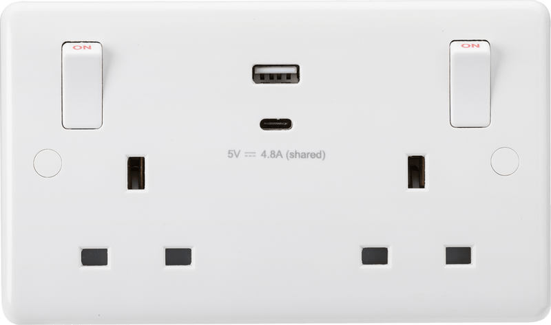 Knightsbridge MLA CU9002 13A 2G Switched socket with outboard rockers and dual USB (A+C) 5V DC 4.8A shared - Knightsbridge MLA - Falcon Electrical UK