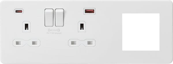 Knightsbridge MLA SFR992LMW Screwless 13A 2G DP Socket with USB Fastcharge + 2G Modular Combination Plate - Matt White - Knightsbridge MLA - Falcon Electrical UK