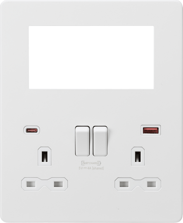 Knightsbridge MLA SFR994MW Screwless Small Multimedia Combination Plate with FASTCHARGE - Matt White - Knightsbridge MLA - Falcon Electrical UK