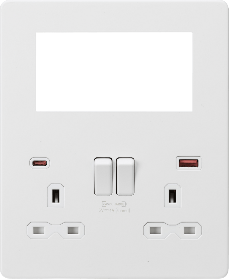 Knightsbridge MLA SFR994MW Screwless Small Multimedia Combination Plate with FASTCHARGE - Matt White - Knightsbridge MLA - Falcon Electrical UK