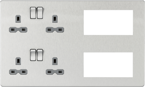 Knightsbridge MLA SFR298BCG Screwless Combination Plate - Brushed Chrome with grey insert - Knightsbridge MLA - Falcon Electrical UK