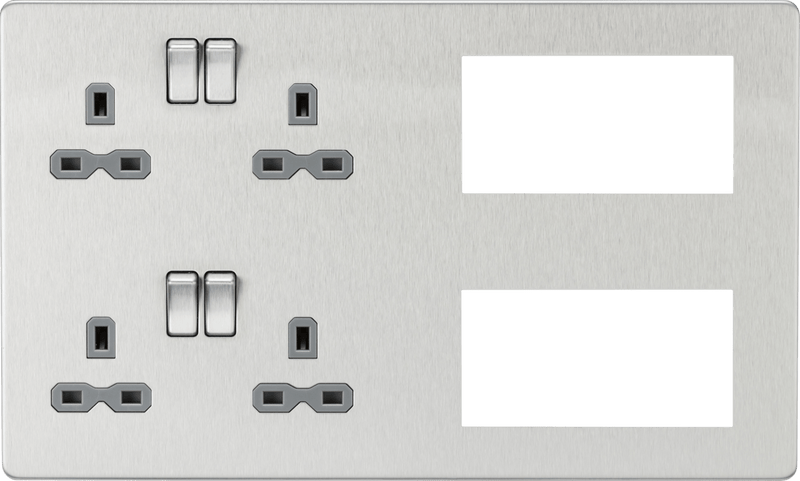 Knightsbridge MLA SFR298BCG Screwless Combination Plate - Brushed Chrome with grey insert - Knightsbridge MLA - Falcon Electrical UK