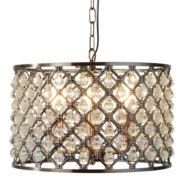 Searchlight 7813-3CU Marquise 3Lt Drum Pendant - Antique Copper Metal & Glass - Searchlight - Falcon Electrical UK