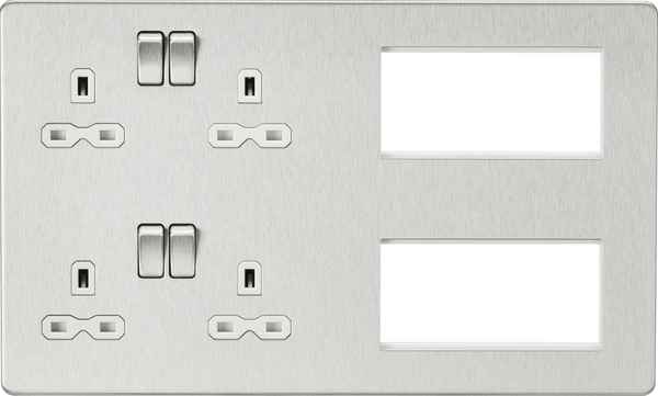 Knightsbridge MLA SFR298BCW Screwless Combination Plate - Brushed Chrome with white insert - Knightsbridge MLA - Falcon Electrical UK