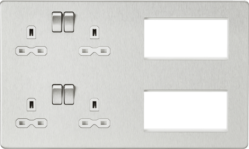 Knightsbridge MLA SFR298BCW Screwless Combination Plate - Brushed Chrome with white insert - Knightsbridge MLA - Falcon Electrical UK