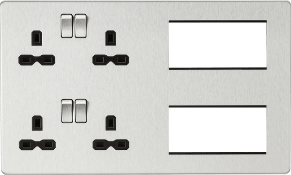 Knightsbridge MLA SFR298BC Screwless Combination Plate - Brushed Chrome with black insert - Knightsbridge MLA - Falcon Electrical UK