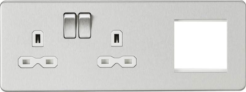 Knightsbridge MLA SFR192LBCW Screwless 13A 2G DP Socket + 2G Modular Combination Plate - Brushed Chrome - Knightsbridge MLA - Falcon Electrical UK