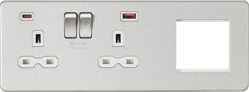 Knightsbridge MLA SFR992LBCW Screwless 13A 2G DP Socket with USB Fastcharge + 2G Modular Combination Plate - Brushed Chrome - Knightsbridge MLA - Falcon Electrical UK