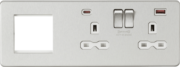 Knightsbridge MLA SFR992RBCW Screwless 13A 2G DP Socket with USB Fastcharge + 2G Modular Combination Plate - Brushed Chrome - Knightsbridge MLA - Falcon Electrical UK