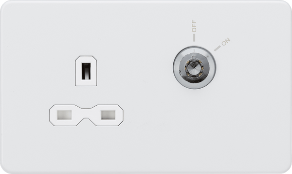 Knightsbridge MLA SFR9LOCKMW 13A 1G DP Lockable socket - Matt White with white insert - Knightsbridge MLA - Falcon Electrical UK