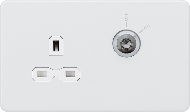 Knightsbridge MLA SFR9LOCKMW 13A 1G DP Lockable socket - Matt White with white insert - Knightsbridge MLA - Falcon Electrical UK