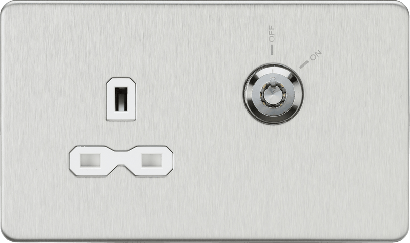 Knightsbridge MLA SFR9LOCKBCW 13A 1G DP Lockable socket - Brushed Chrome with white insert - Knightsbridge MLA - Falcon Electrical UK