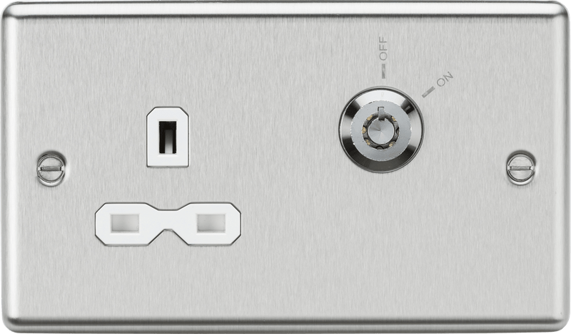 Knightsbridge MLA CL9LOCKBCW 13A 1G DP Lockable socket - Brushed Chrome with white insert - Knightsbridge MLA - Falcon Electrical UK