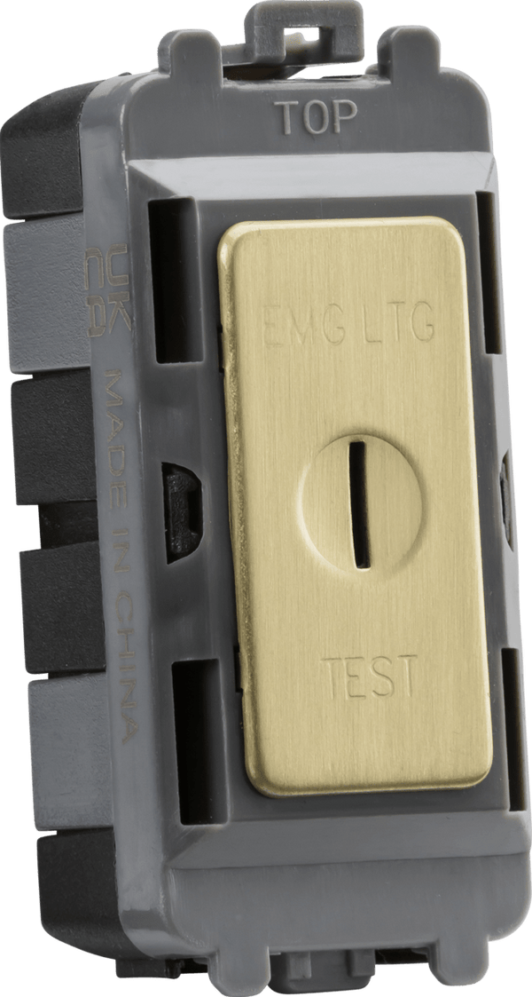 Knightsbridge MLA GDM007BB 20AX 2 way SP key module (marked EMG LTG TEST) - brushed brass - Knightsbridge MLA - Falcon Electrical UK