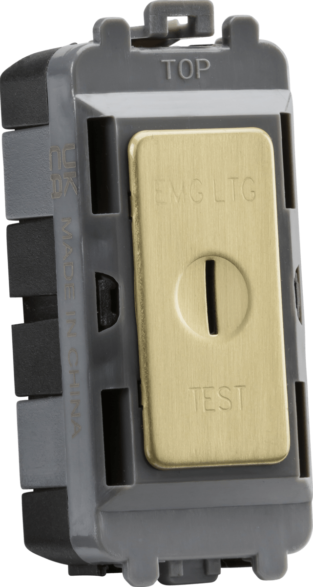 Knightsbridge MLA GDM007BB 20AX 2 way SP key module (marked EMG LTG TEST) - brushed brass - Knightsbridge MLA - Falcon Electrical UK