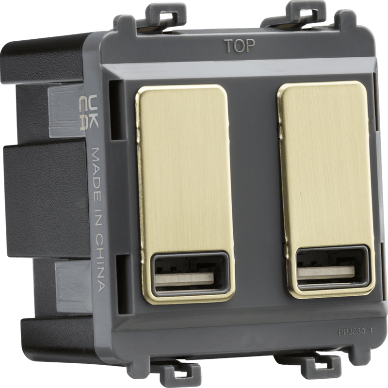 Knightsbridge MLA GDM016BB Dual USB charger module (2 x grid positions) 5V 2.4A (shared) - brushed brass - Knightsbridge MLA - Falcon Electrical UK