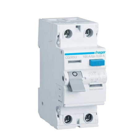 Hager CD285U 100A, 2-Pole, 30mA A-Class RCCB - Hager - Falcon Electrical UK