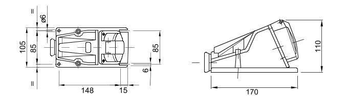 Gewiss GW62485 90°, 32A, 2P+E Angled Surface Mounting Socket 4H Outlet 100-130V - Gewiss - Falcon Electrical UK