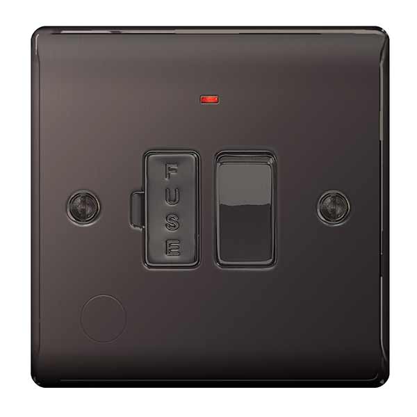 BG NBN53 Nexus Metal Black Nickel Swi. 13A Fused Conn. Unit, w- Neon & Cable Outlet - BG - Falcon Electrical UK