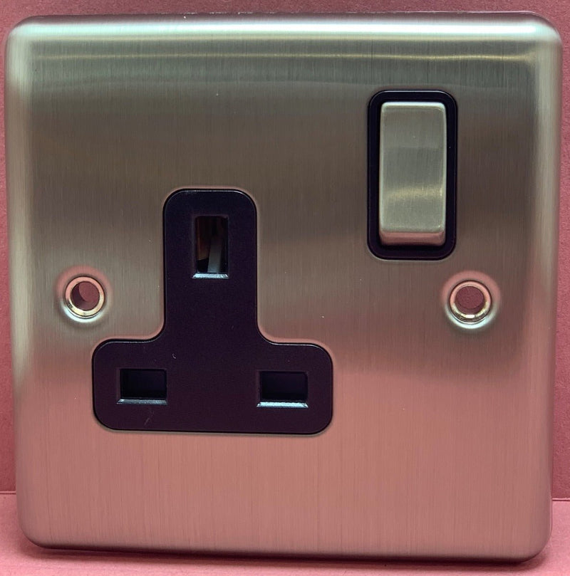 Quadrant Decor 1G 13A D.P. Switched Socket Satin Chrome & Black Insert - QD-4090-SC-B - Quadrant - Falcon Electrical UK