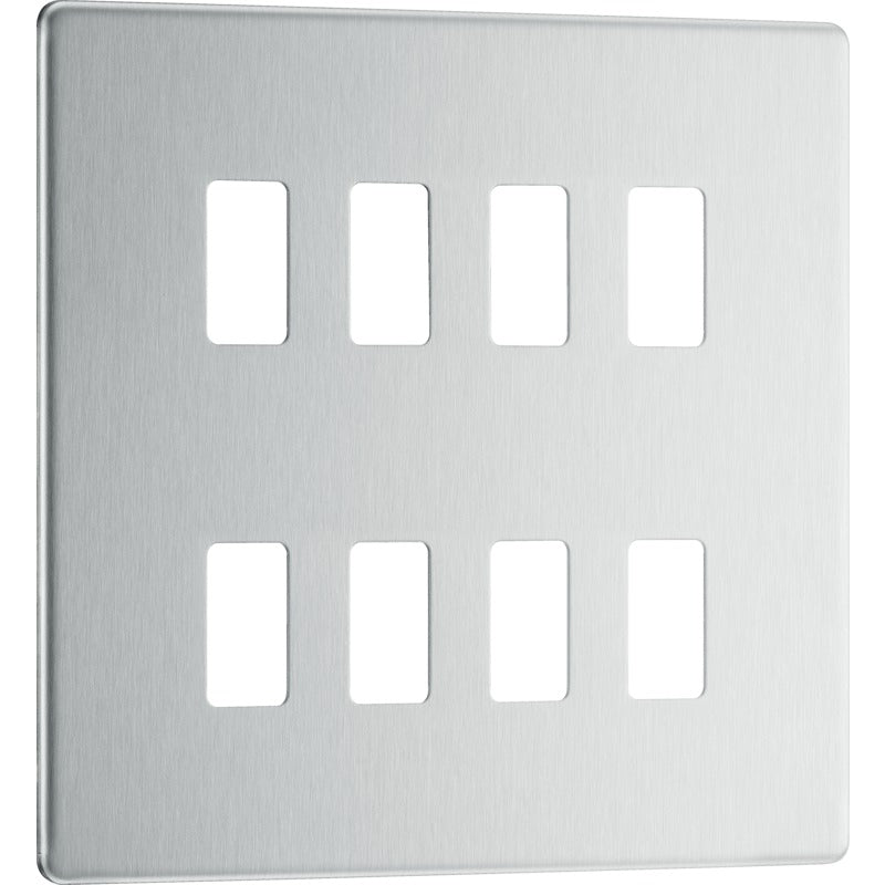 BG RFBS8 Nexus Brushed Steel 8-Module Grid Front Plate - Screwless - BG - Falcon Electrical UK